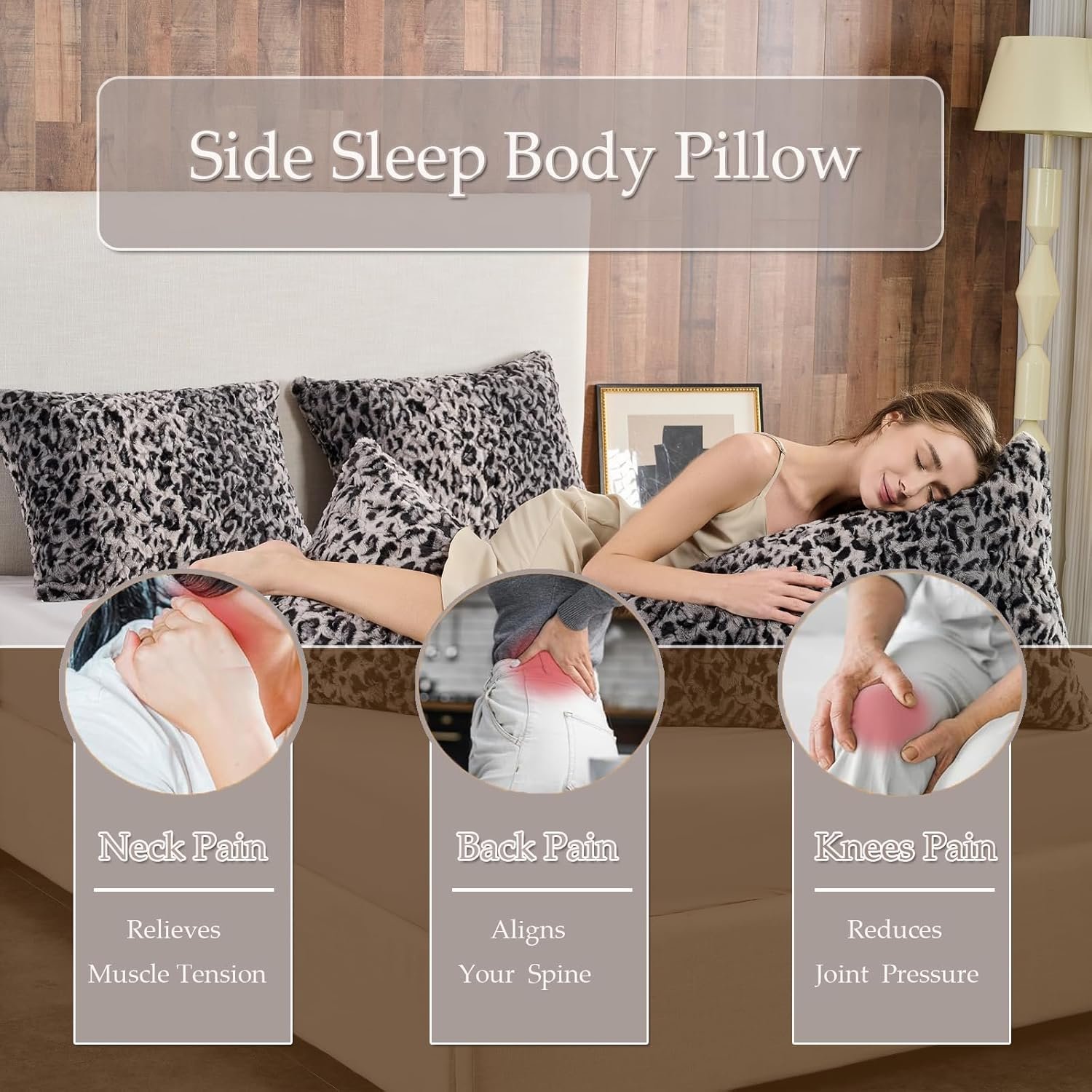 20 x 54 Inch Fluffy Leopard Print Body Pillow,Cheetah Print Plush Fuzzy Faux Fur Body Pillow,Shaggy Furry Long Pillow for Pregnant Women Side Sleeper, Grey - Image 6