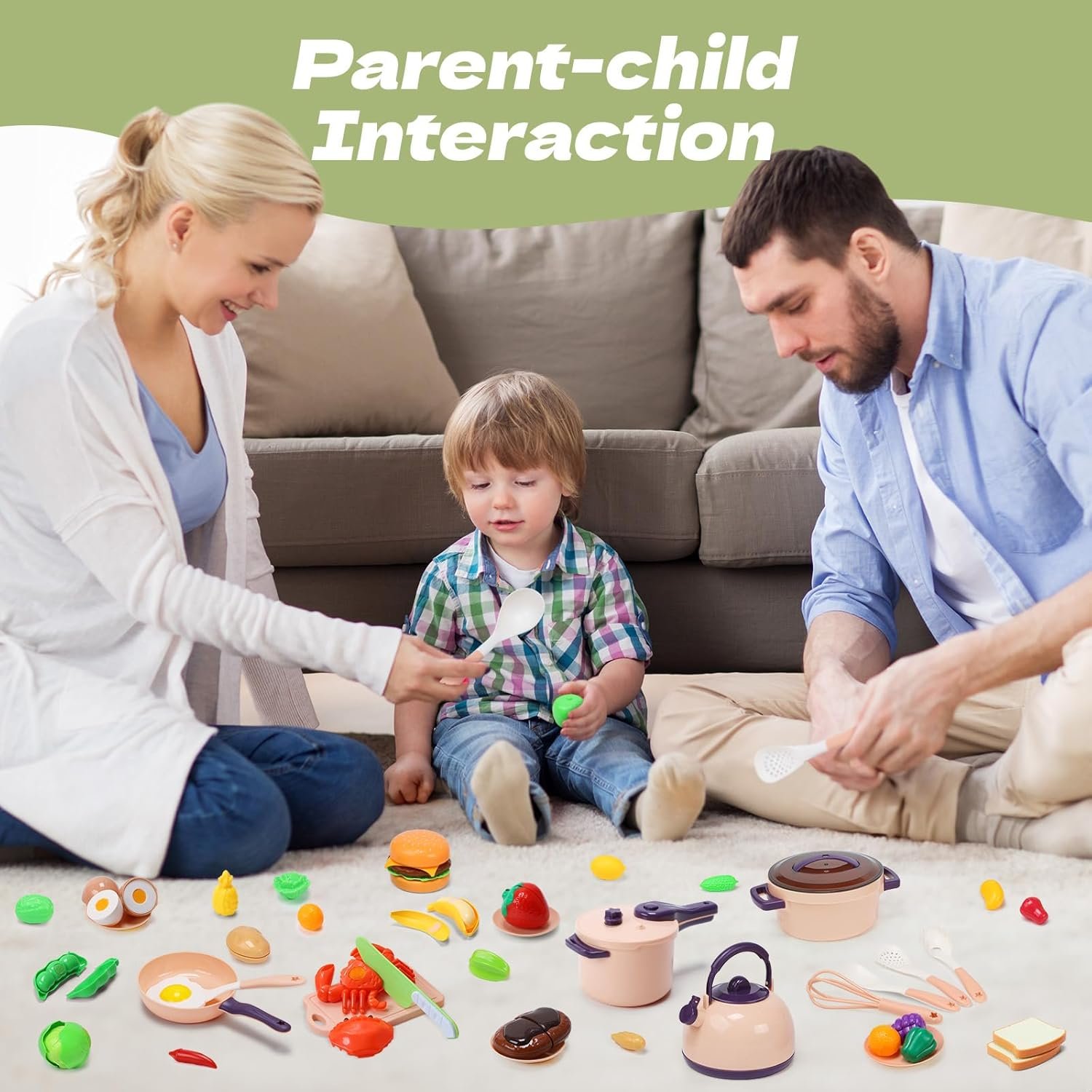 CUTE STONE 51-Piece Mini Play Kitchen Accessories for Kids, Pretend Cooking Playset with Pots, Pans, Utensils, Cutting Fun Fruits & Veggies, Learning Gift for Toddlers, Girls & Boys - Image 3