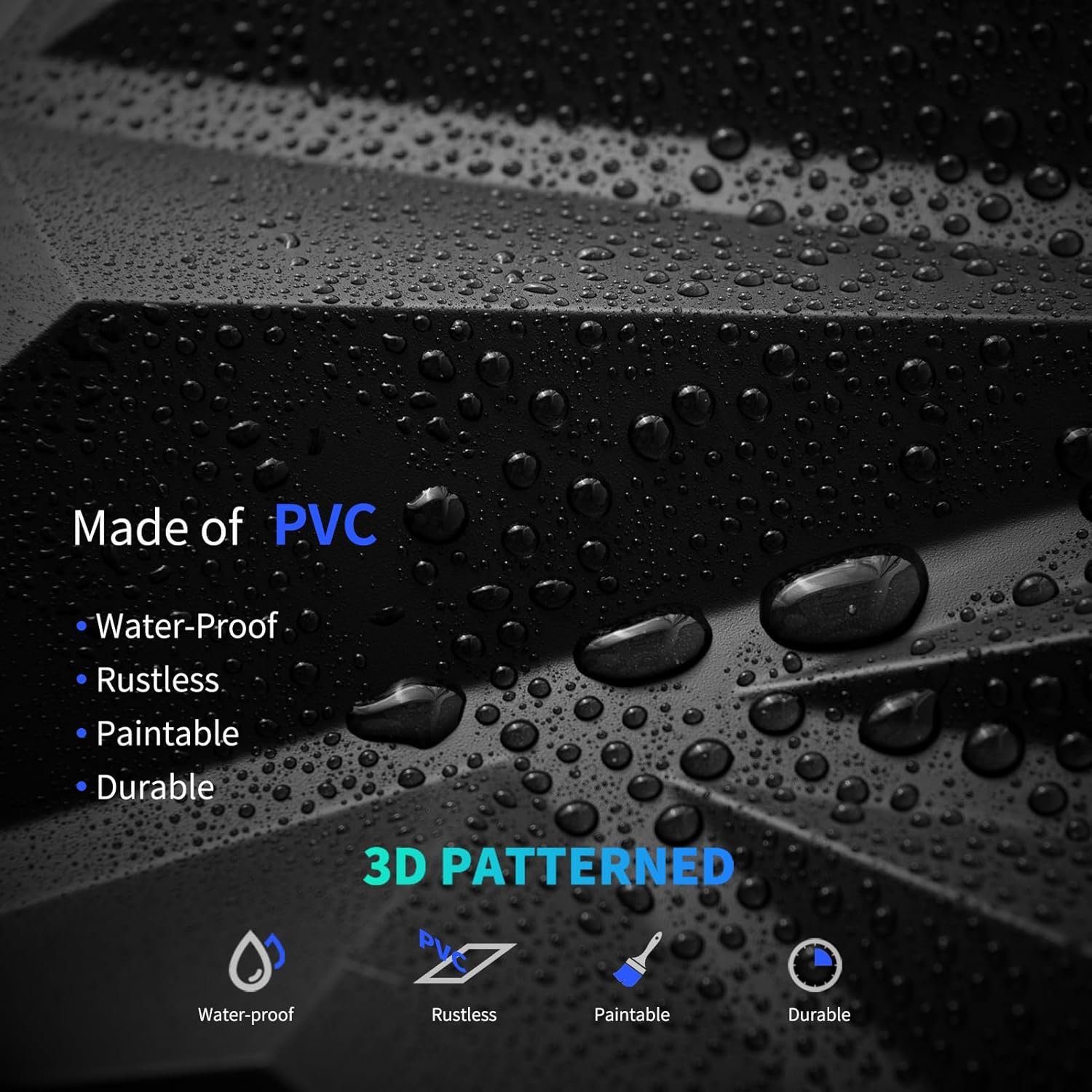 Art3dwallpanels 33 Pack 3D Wall Panel Diamond for Interior Wall Décor, PVC Flower Textured Wall Panels for Living Room Lobby Bedroom Hotel Office, Black, 12''x12'' Cover 32.Sq.Ft. - Image 3