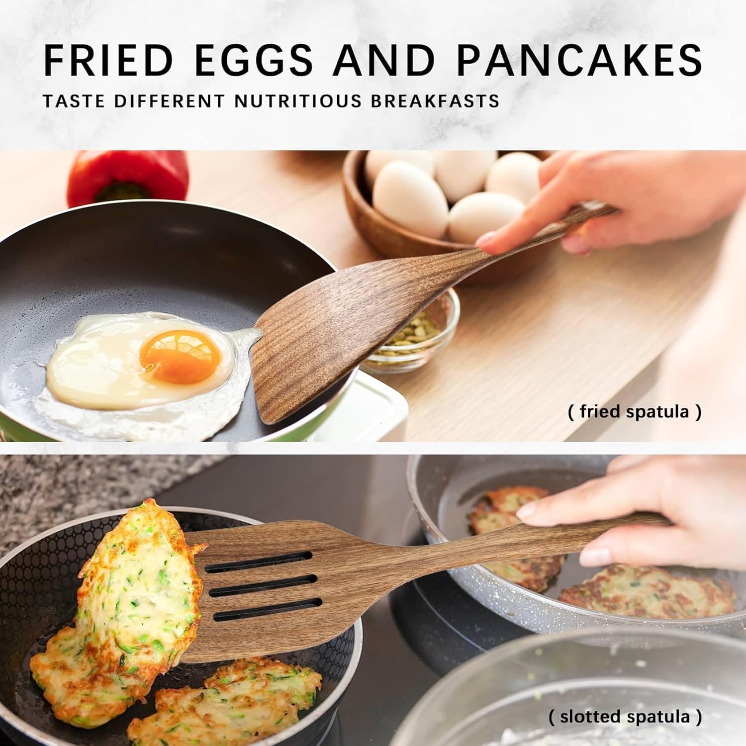 Wooden Spoons for Cooking, Nonstick Cooking Utensil Set with 10 Piece Acacia Wooden Spatulas and Spoons for Cooking, Terrific for Everyday Kitchen Tasks - Image 4