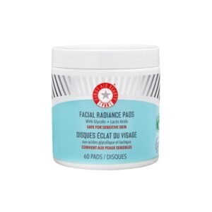 First Aid Beauty - Facial Radiance Pads with Glycolic & Lactic Acids, Daily Exfoliating Pads with AHA, Visibly Smaller Pores, Help Tone & Brighten Skin, One-Step Makeup Prep, Compostable, 60
