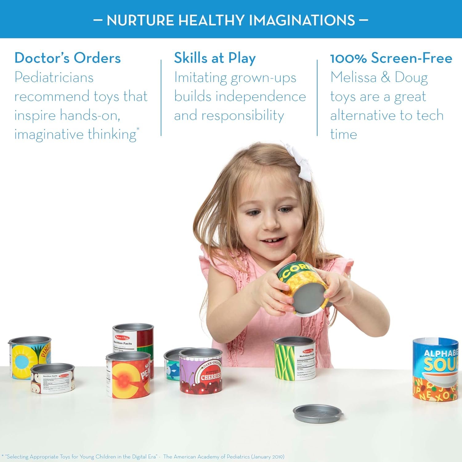 Melissa & Doug Let's Play House, 10 Grocery Cans with Removable Lids, Toy Food & Play Kitchen Accessories, Preschool Learning Toys for Girls & Boys 3+ - Image 3