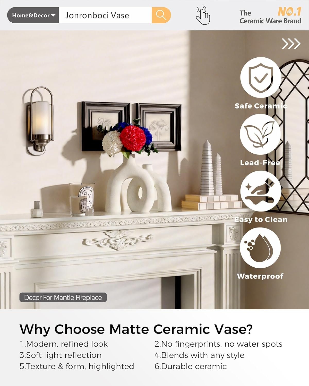 Hug Donut Decorative Vase Set - Modern Nordic Boho Style Vases Home Decor, Matte Ceramic Decorations for Living Room Shelf, Bookshelf Mantle Entryway Table or Console Décor (Cream White) - Image 4