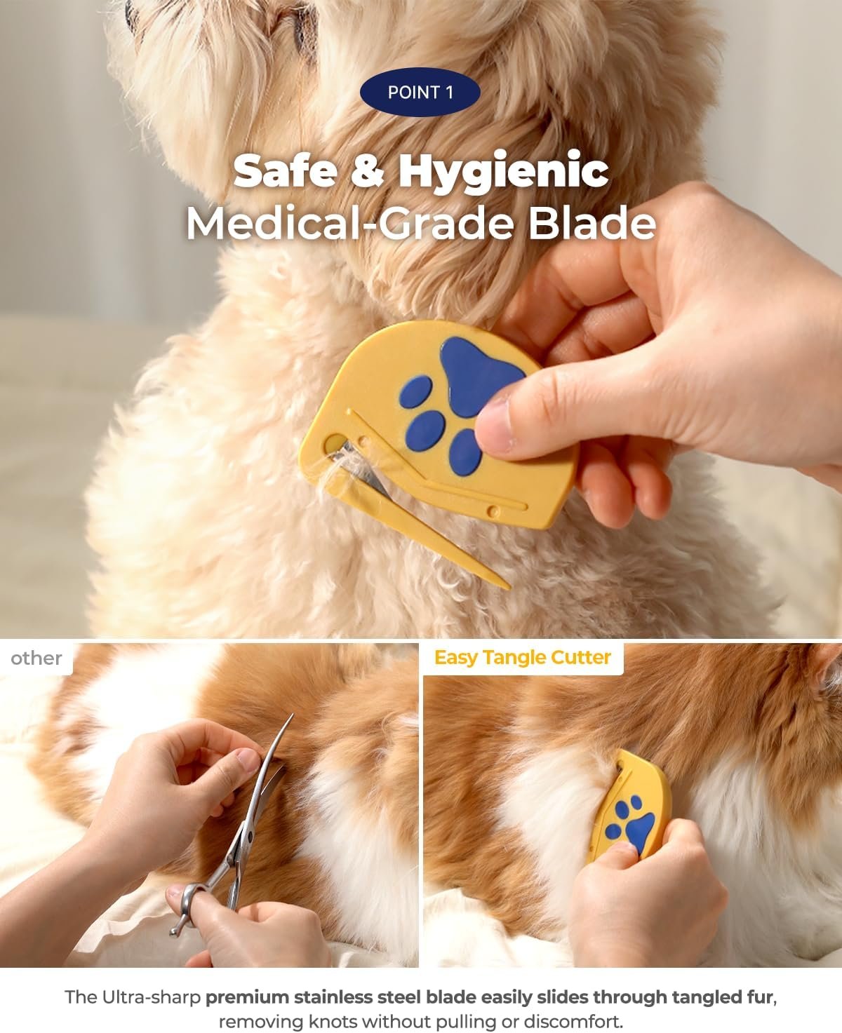 PETHROOM Easy Tangle Cutter for Dogs & Cats | Professional Dematting Tool with Steel Blade | Cat Matted Fur Remover | Safe & Gentle Pet Grooming Comb for Long & Medium Coats - Image 3