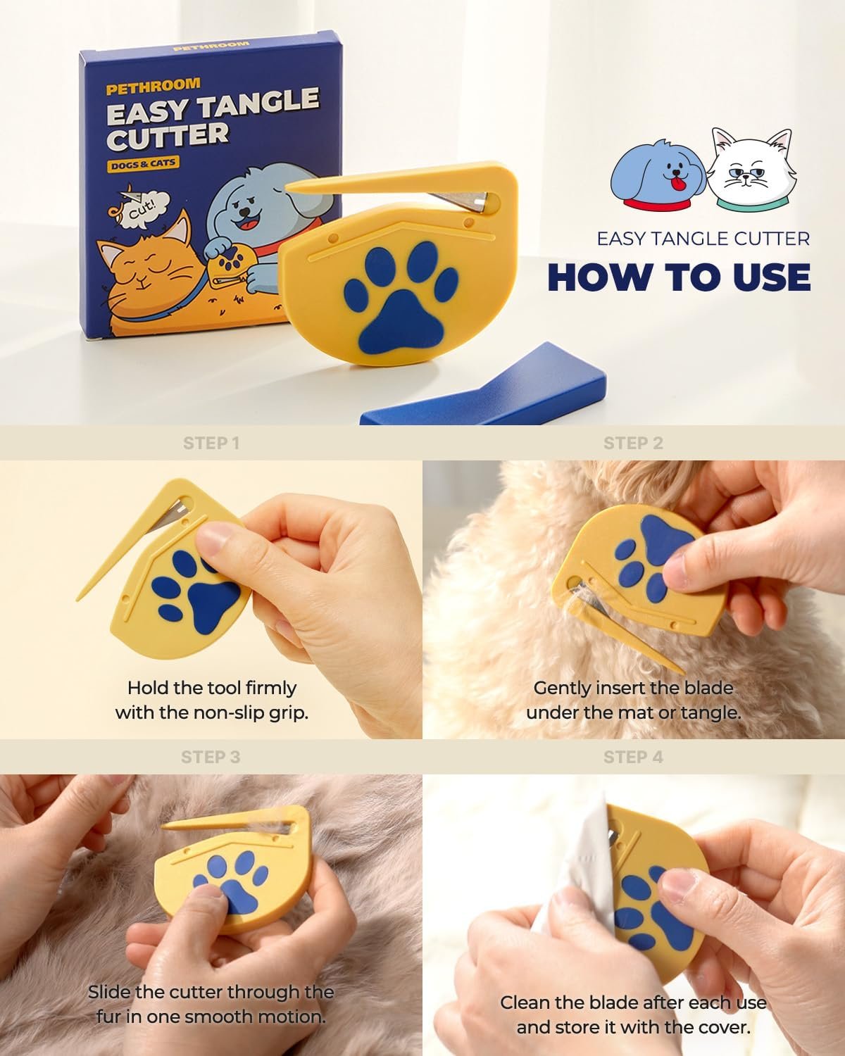 PETHROOM Easy Tangle Cutter for Dogs & Cats | Professional Dematting Tool with Steel Blade | Cat Matted Fur Remover | Safe & Gentle Pet Grooming Comb for Long & Medium Coats - Image 5