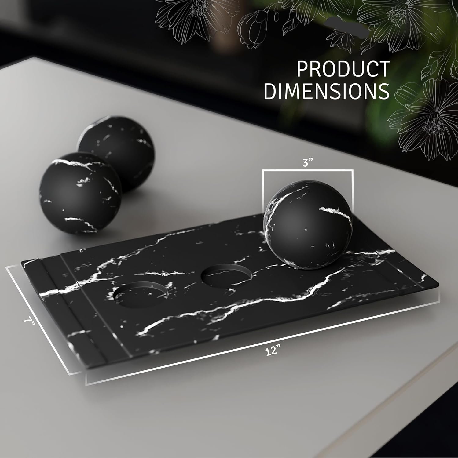 Creative Scents Black Marble Look Home Decor Bowl and Orb Set - Coffee Table Decor for Living Room - Centerpiece Table Decorations for Dining Table, Kitchen Counter, Foyer - Elegant House Decoration - Image 4