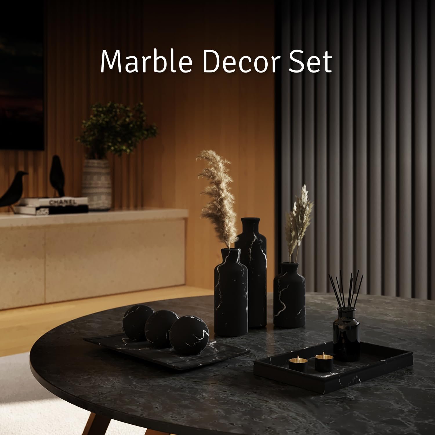 Creative Scents Black Marble Look Home Decor Bowl and Orb Set - Coffee Table Decor for Living Room - Centerpiece Table Decorations for Dining Table, Kitchen Counter, Foyer - Elegant House Decoration - Image 5