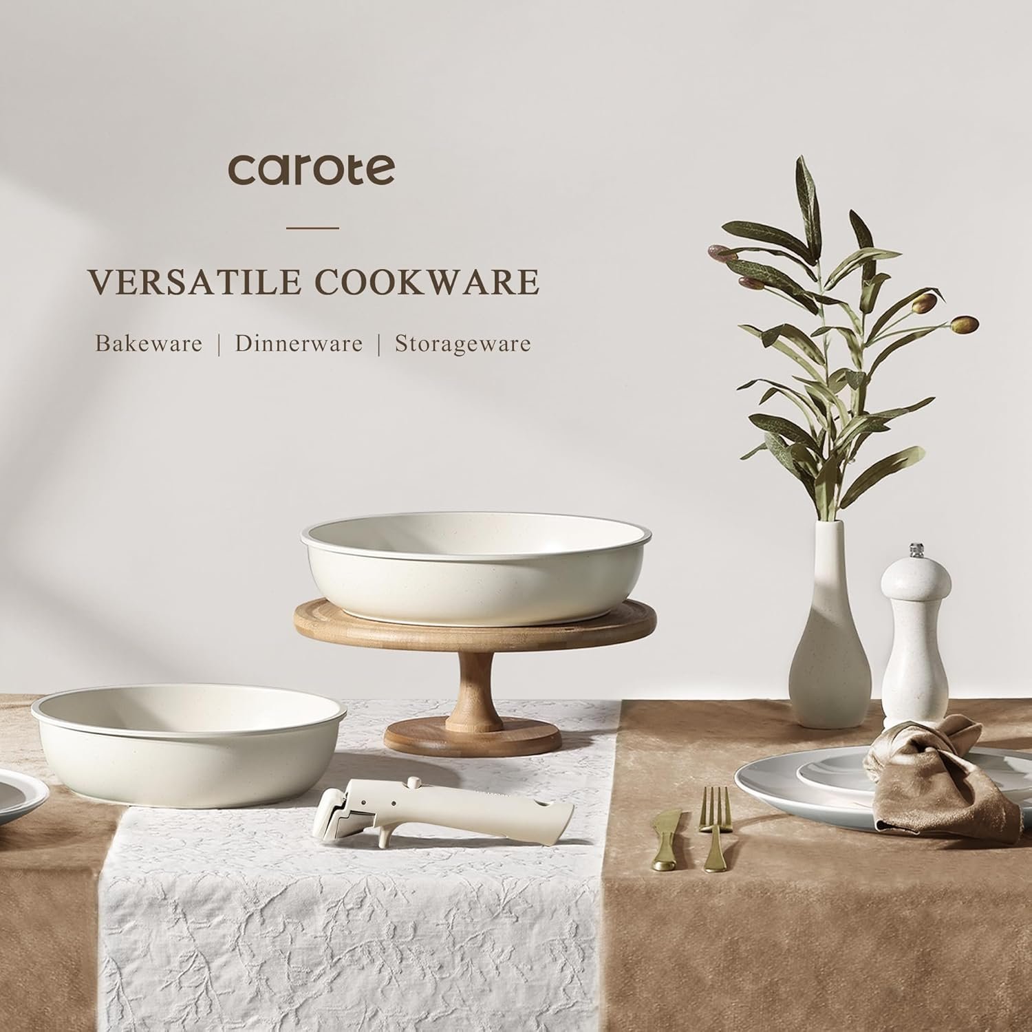 CAROTE 17pcs Pots and Pans Set, Nonstick Cookware Set Detachable Handle, Induction Kitchen Cookware Sets Non Stick with Removable Handle, RV Cookware Set, Oven Safe - Image 4