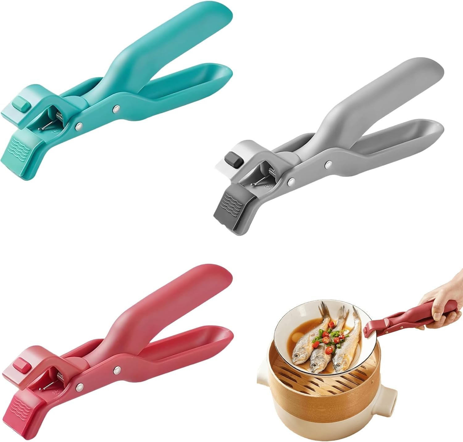 3 Pcs Hot Plate Grippers, 2026 New Multi-Function Anti-Scald Bowl Clip, Non-Slip Hot Plate Gripper Tongs for Microwave, Oven, Air Fryer, Steamer, Pots & Bowls (3 Pcs Mix Color)