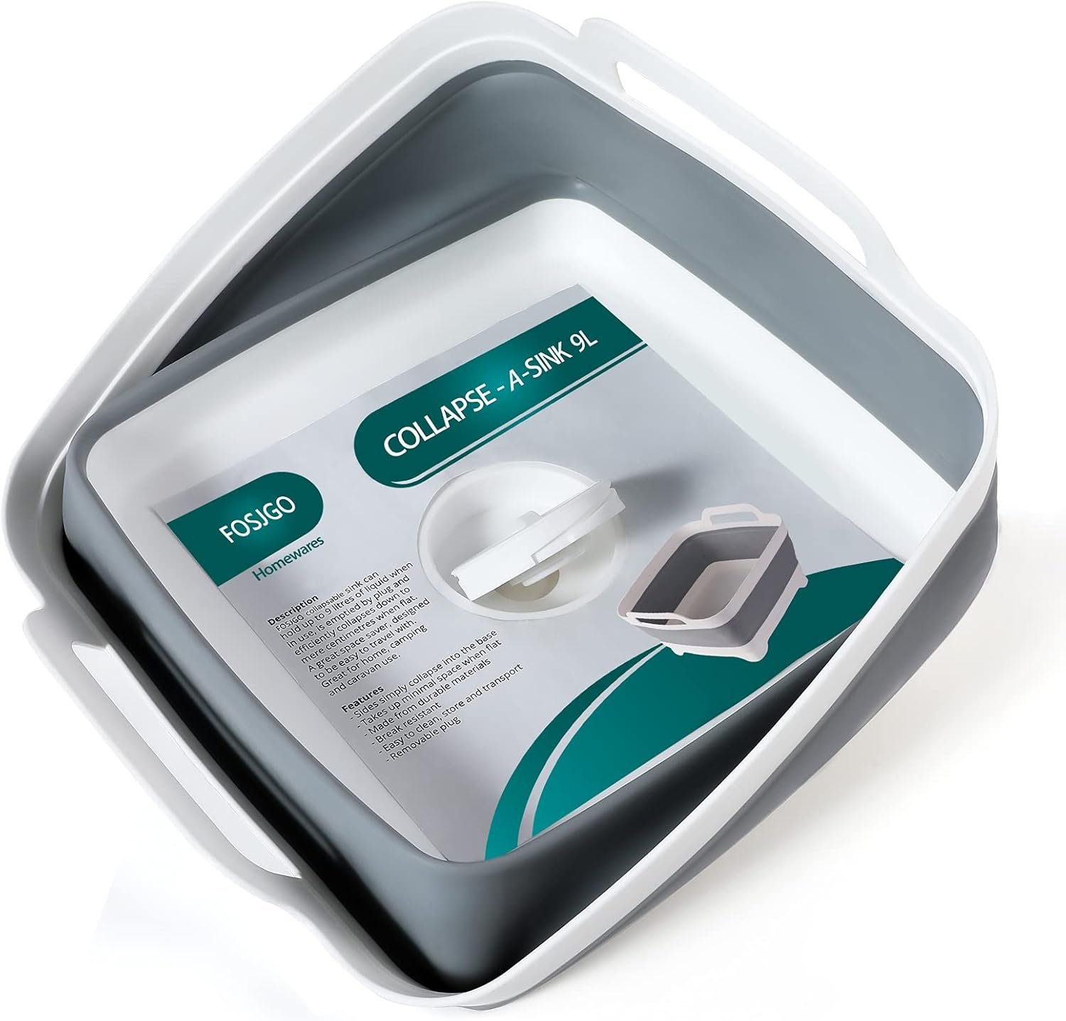 2.4 Gal(9L) Collapsible Dish Basin with Drain Plug,Space Saving Multiuse Foldable Sink Tub,Dishpan,Kitchen Sink for Camping,Plastic Tub,Vegetable Washing,Beverage Tubs - Image 2