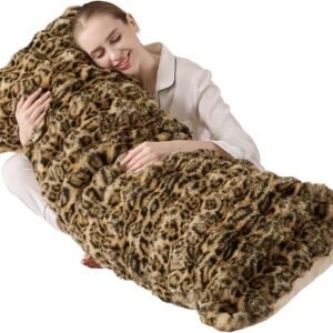 20x54 Fluffy Leopard Print Full Body Pillow,Cheetah Print Plush Fuzzy Faux Fur Body Pillows,Ultra Soft Bed and Sofa Pillow for Side Sleeper & Pregnancy,Big Hug Double Pillow,Furry Long Pillows-Brown