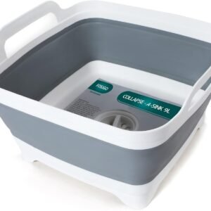 2.4 Gal(9L) Collapsible Dish Basin with Drain Plug,Space Saving Multiuse Foldable Sink Tub,Dishpan,Kitchen Sink for Camping,Plastic Tub,Vegetable Washing,Beverage Tubs