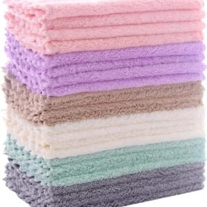 24 Pack Kitchen Dishcloths - Does Not Shed Fluff - Reusable Dish Towels, Dish cloths, Super Absorbent Coral Fleece Cleaning Cloths, Nonstick Oil Washable Fast Drying, 7 x 9 Inch (Multicolor)