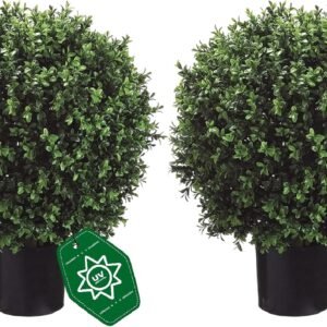 26" T x 17.5" D Artificial Boxwood Trees Set of 2 UV-Resistant Real-Touch Artificial Topiary for Front Porch and Home Décor