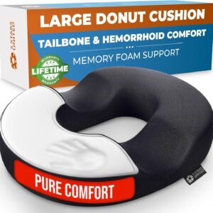 5 STARS UNITED Donut Pillow Hemorrhoid Tailbone Cushion – Large Cushion for Pain Relief – Coccyx, Prostate, Sciatica, Pelvic Floor, Pressure Sores, Pregnancy, Postpartum Recovery, Black
