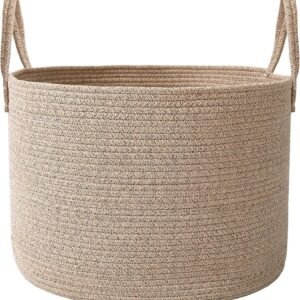 65L Extra Large Blanket Basket for Living Room - Woven Cotton Rope Laundry Hamper with Reinforced Handles - Storage Bin for Pillows, Comforters & Toys - Machine Washable,Oatmeal