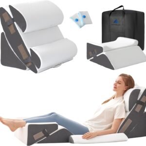 6PCS Wedge Pillow Set for After Surgery, Bed Wedge Pillow Post Surgery, Bed Pillows for Sitting Up, Sleeping, Acid Relux, Memory Foam Back Pillow, Beds Wedges & Body Positioners, White/Grey