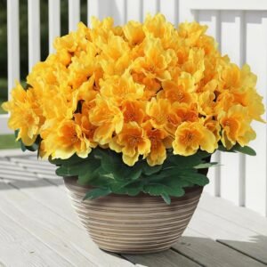 8 Bundles Artificial Camellia for Front Door Outside - Faux UV Resistant Real Looking Camellia Flowers Fake Silk Bouquets Plants for Garden Window Farmhouse Home Spring Summer Decor (Yellow)