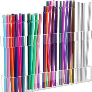 9.5” Large Acrylic Straw Holder for Cabinet Door - Reusable Tumbler Straw Organizer Storage, Small Kitchen Accessories Container, Ultra Sticky Cupboard Door Mounted (Transparent)