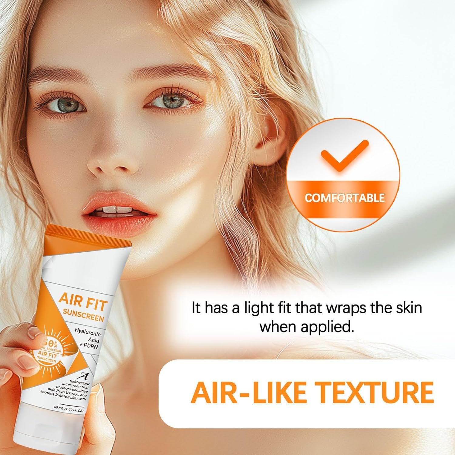 Air Fit Sunscreen Korean SPF 50 - Face & Body Sunscreen with Hyaluronic Acid, Lightweight, Non-Greasy, Moisturizing Sun Cream, Broad Spectrum UVA/UVB Protection (1) - Image 2