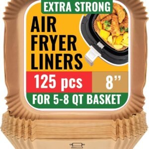 Air Fryer Paper Liners, 125Pcs Air Fryer Disposable Liners, Non-Stick and Oil Proof for Easy Cleanup, 8” Square for 5-8 qt Basket by Baker's Signature