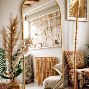 Antok Full Length Mirror, 58"x19" Floor Mirror, Arched Floor Standing Freestanding Arch Full Body Mirrors with Stand for Bedroom, Hanging Mounted for Living Room Cloakroom,Gold