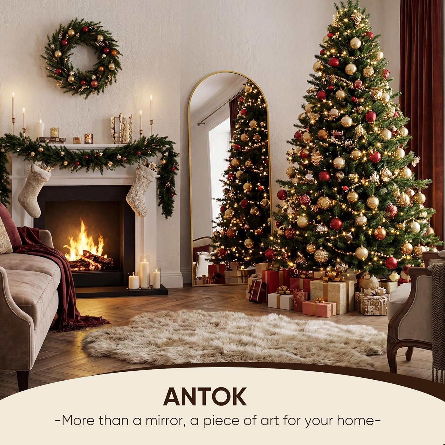 Antok Full Length Mirror, 58"x19" Floor Mirror, Arched Floor Standing Freestanding Arch Full Body Mirrors with Stand for Bedroom, Hanging Mounted for Living Room Cloakroom,Gold - Image 2