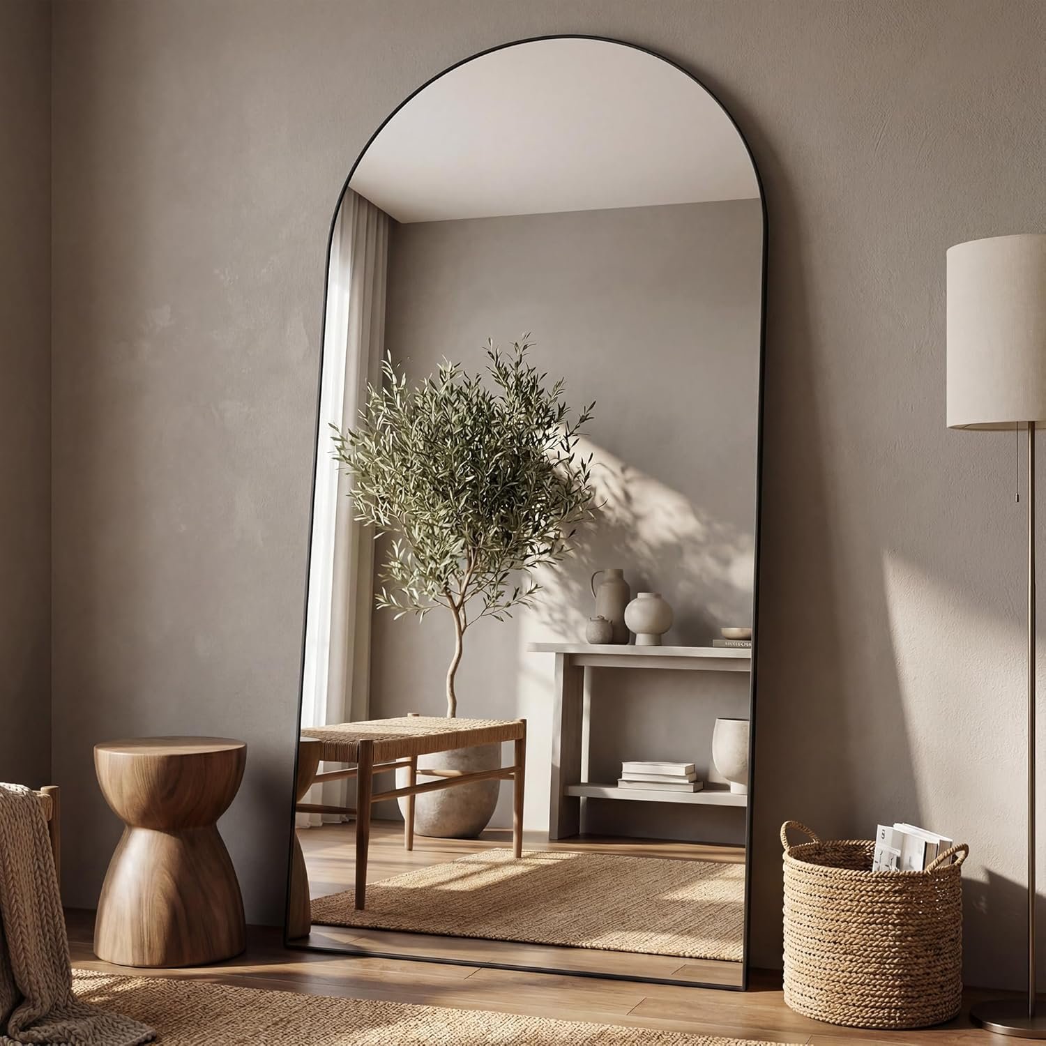 Antok Full Length Mirror, 76"x34" Floor Mirror, Arched Floor Standing Freestanding Arch Full Body Mirrors with Stand for Bedroom, Hanging Mounted for Living Room Cloakroom,Black - Image 2