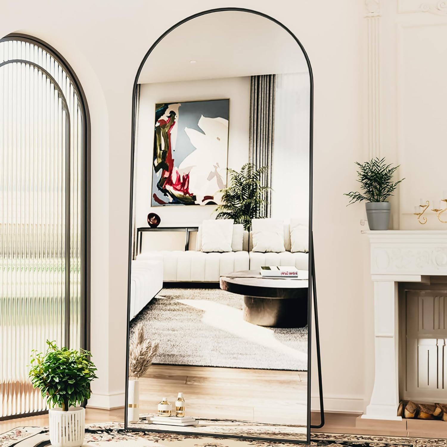 Antok Full Length Mirror, 76"x34" Floor Mirror, Arched Floor Standing Freestanding Arch Full Body Mirrors with Stand for Bedroom, Hanging Mounted for Living Room Cloakroom,Black