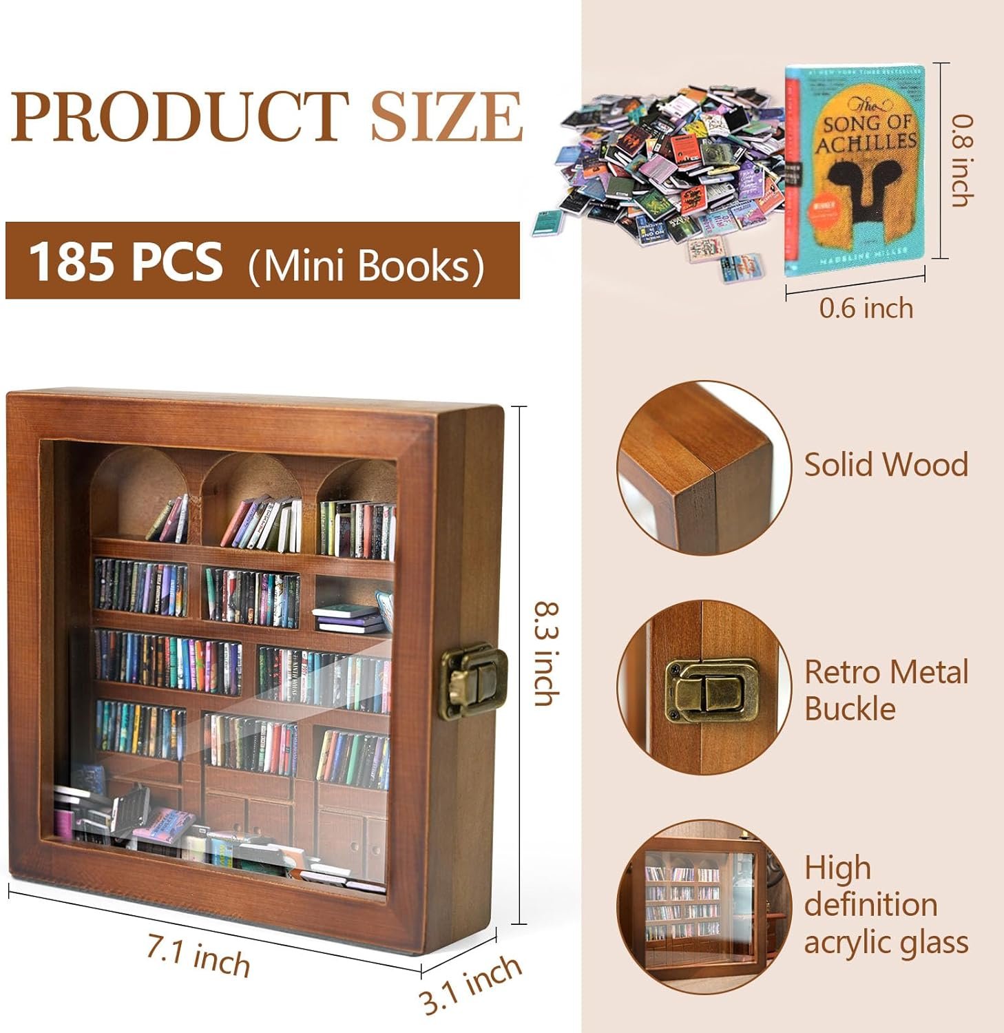 Anxiety Bookshelf – Mini Books Display for Stress Relief and Fun Decor, Perfect Decorative Miniature Library for Book Lovers, Ideal for Home Decor, Office Décor, and Thoughtful Gift - Walnut - Image 2