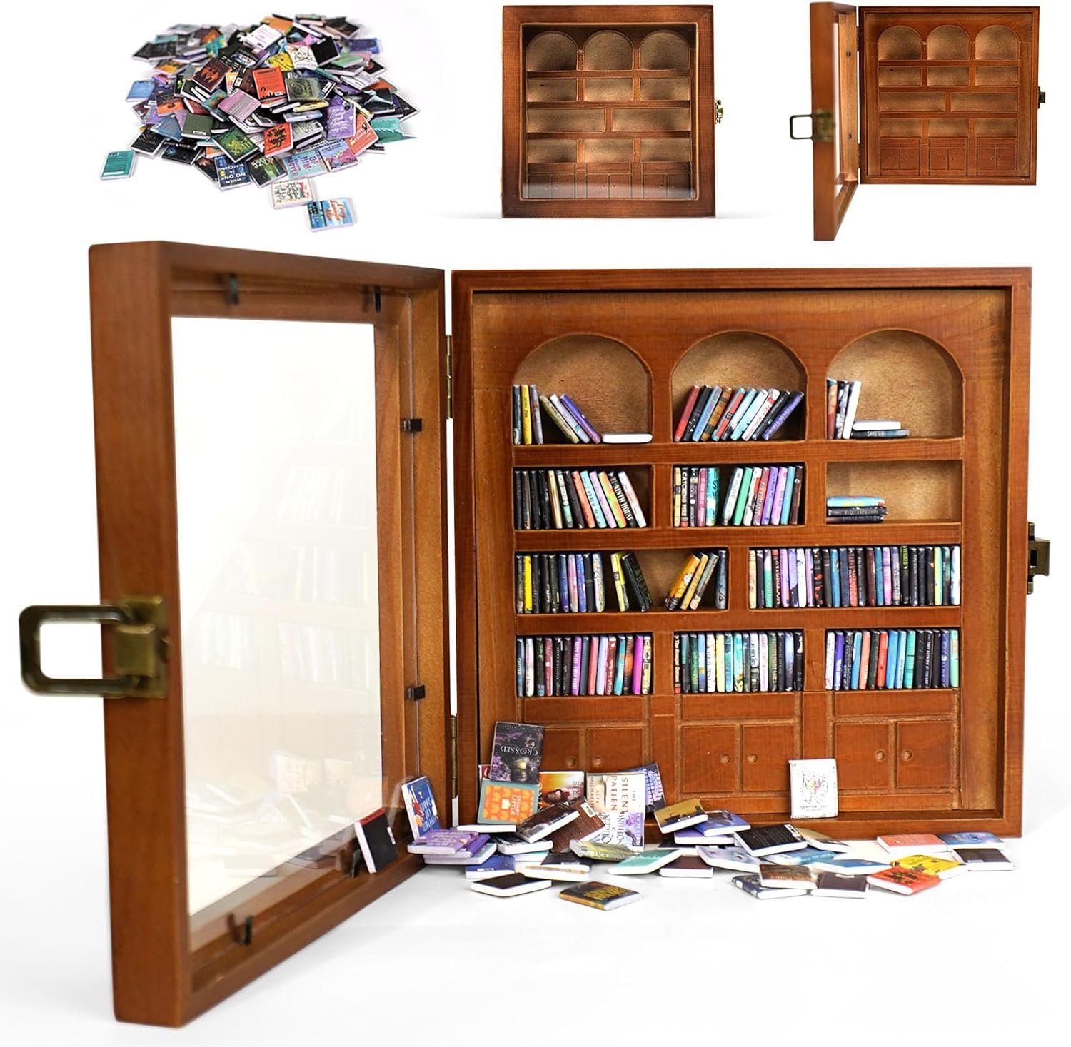 Anxiety Bookshelf – Mini Books Display for Stress Relief and Fun Decor, Perfect Decorative Miniature Library for Book Lovers, Ideal for Home Decor, Office Décor, and Thoughtful Gift - Walnut