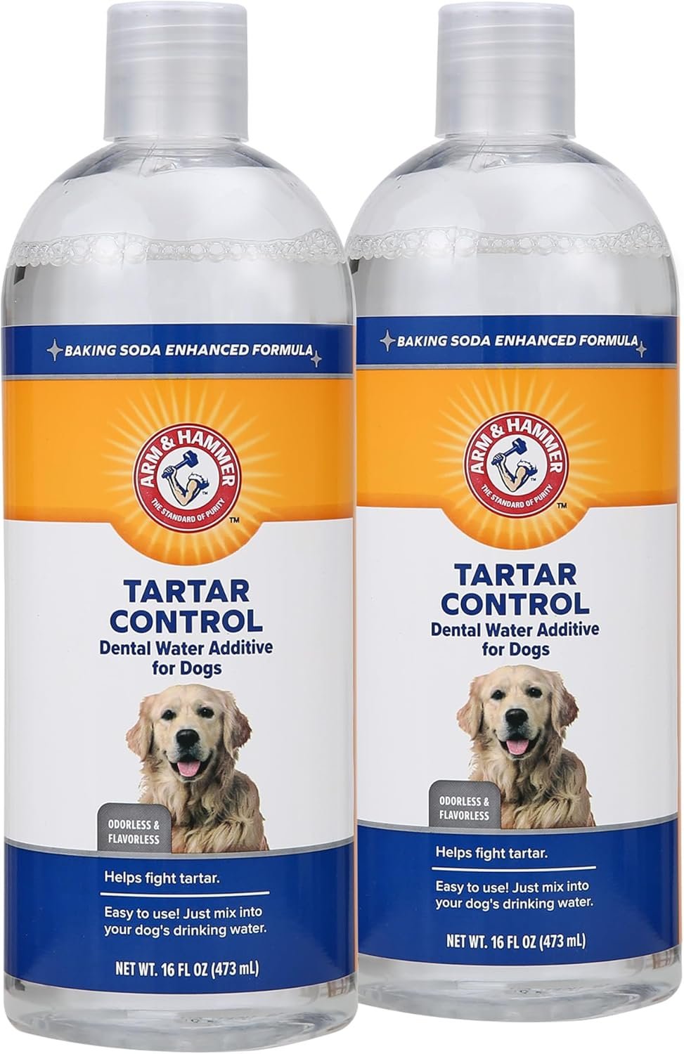 Arm & Hammer for Pets Dental Water Additive for Dogs, Tartar Control | Dog Dental Care Reduces Plaque & Tartar Buildup Without Brushing | Odorless and Flavorless, 16 Fl Ounces - 2 Pack