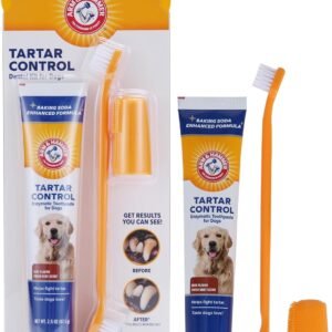 Arm & Hammer for Pets Tartar Control Dog Dental Kit, Enzymatic Toothpaste with Toothbrush and Fingerbrush, Baking Soda Formula Reduces Plaque and Tartar, Safe for Puppies, Beef Flavor, 3-Piece