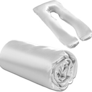 BALAPET Silky Satin Pregnancy Pillow Cover (ONLY Pillowcase), U Shaped Luxurious Smooth Maternity Pillow Cover, Soft & Breathable Large Pillow Protector with Hidden Zip for Side Sleeper, White