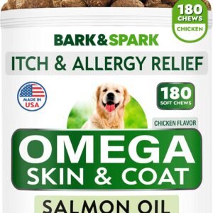 BARK&SPARK Omega 3 for Dogs - 180 Fish Oil Treats for Dog Shedding, Skin Allergy Chews, Itch Relief, Hot Spots Treatment - Joint Health - Skin and Coat Supplement - EPA & DHA Fatty Acids - Salmon Oil