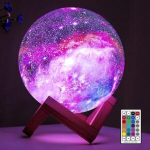 BRIGHTWORLD Moon Lamp Galaxy Lamp 5.9 inch 16 Colors LED 3D Moon Light, Remote & Touch Control Moon Night Light Christmas Gifts for Girls Boys Kids Women Birthday（Wooden Base）