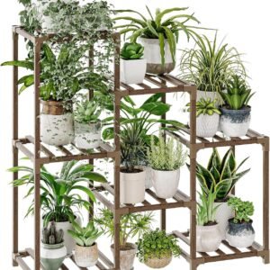 Bamworld Plant Stand Indoor Plant Shelf Outdoor Wood Plant Rack for Multiple Plants 3 Tiers Ladder Plant Holder for Living Room Patio Boho Home Decor for Gardening