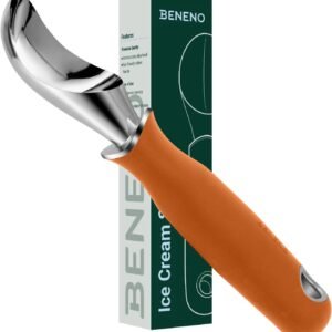 Beneno Heavy Duty Ice Cream Scoop - Upgraded Anti-Fracture Design, Comfortable Grip Long Handle, Effortless Scooping & Dishwasher Safe, Orange