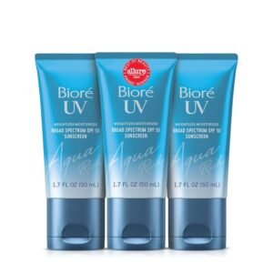 Biore UV Aqua Rich Daily Hydrating Facial Moisturizer with SPF 50 | Oil Free Sunscreen for Sensitive Skin with Hyaluronic Acid, Non-Comedogenic, Dermatologist Tested, 1.7 Oz/3 Pack