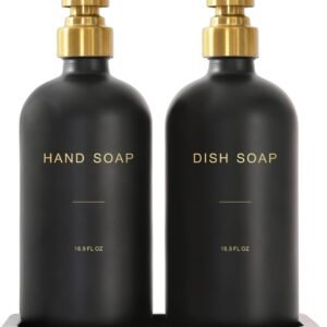 Black Soap Dispenser for Kitchen Sink, Hand and Dish Soap Dispenser with Stainless Steel Pump, Perfect for Gold Kitchen Accessories. (Gold & Black)