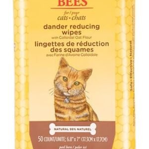 Burt's Bees for Pets Cat Dander Remover Wipes, Unscented Soft Grooming Cloths with Colloidal Oat Flour + Aloe, Helps Reduce Flaking Between Baths for Cats & Kittens, 50 Count