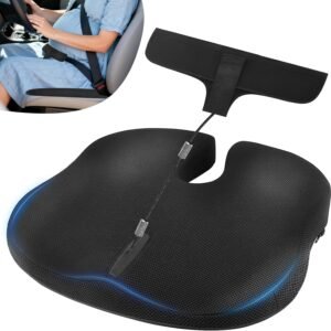 Car Seat Cushion for Pregnant Drivers and Passengers, NHTSA Recommended Prevent The Abdomen from Stress with Strap Adjuster, Memory Foam Seat Cushion for Tailbone Pain Relief, Sciatica & Back Support