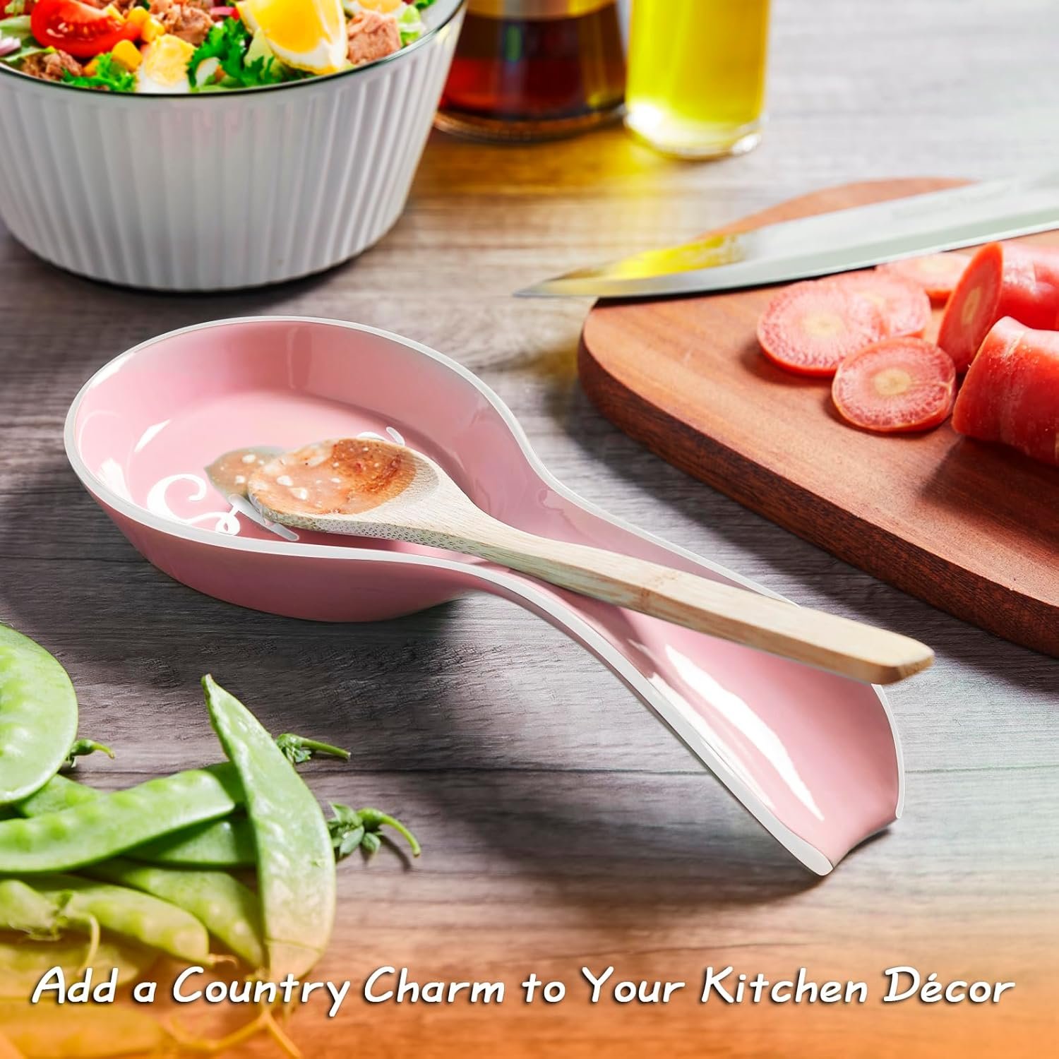 Ceramic Spoon Rest for Stove Top, DAYYET Large Spoon Holder, Spoon Rest for Kitchen Counter, Utensil Rest for Ladles, Spatula, Tong, Pink Kitchen Decor and Accessories - Image 2