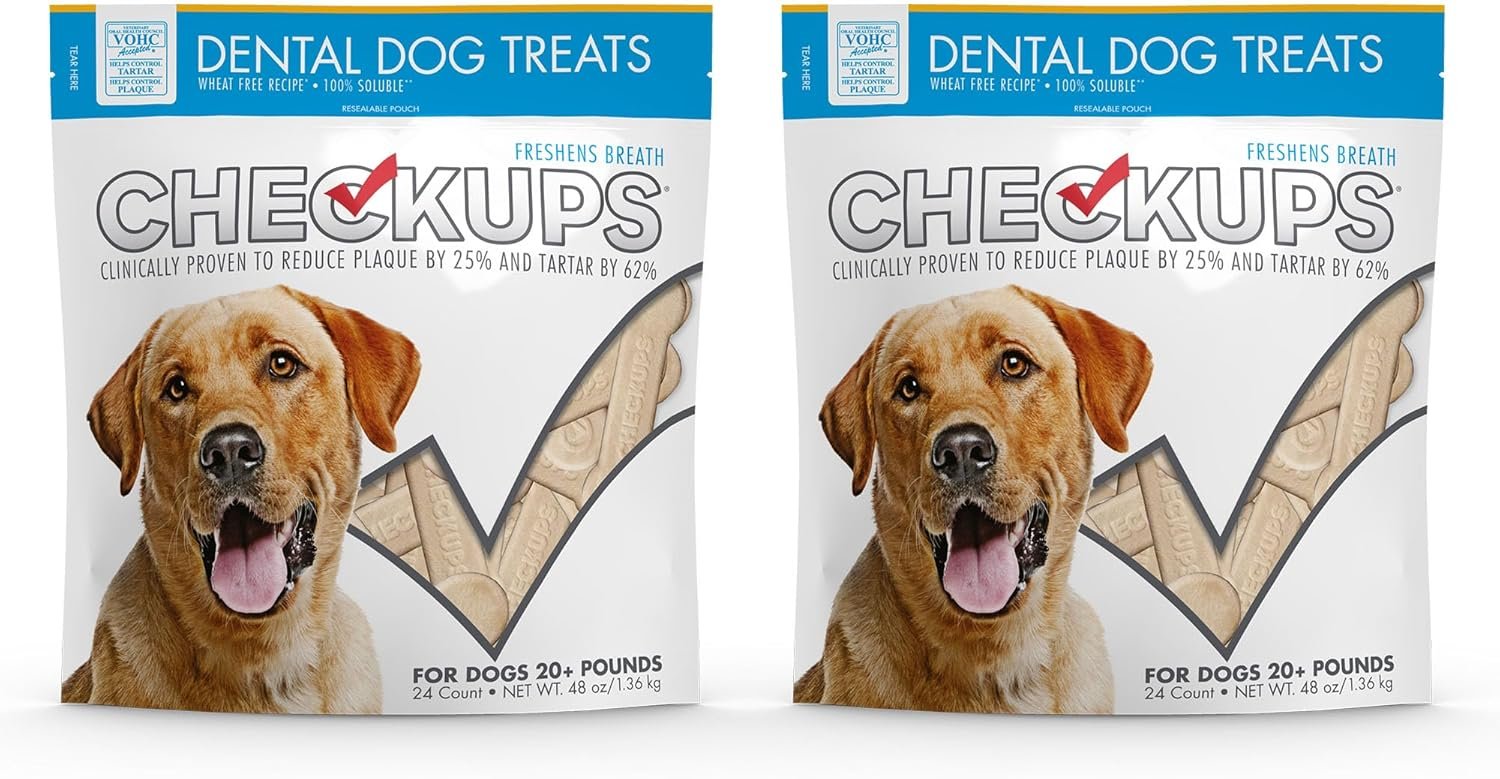 Checkups Dental Dog Treats for Oral Care, Fresh Breath & Plaque Control - 24 Treats, 48 oz. (2 Pack) - Delicious Chews for Happy and Healthy Dogs