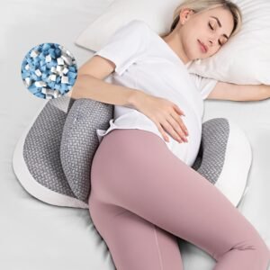 Chilling Home Portable Pregnancy Pillow Memory Foam–Maternity Body Pillow for Sleeping- Multifunctional Pregnancy Wedge Pillow for Back, Belly, Ideal for Pregnant Women,with Grey Removable Cover