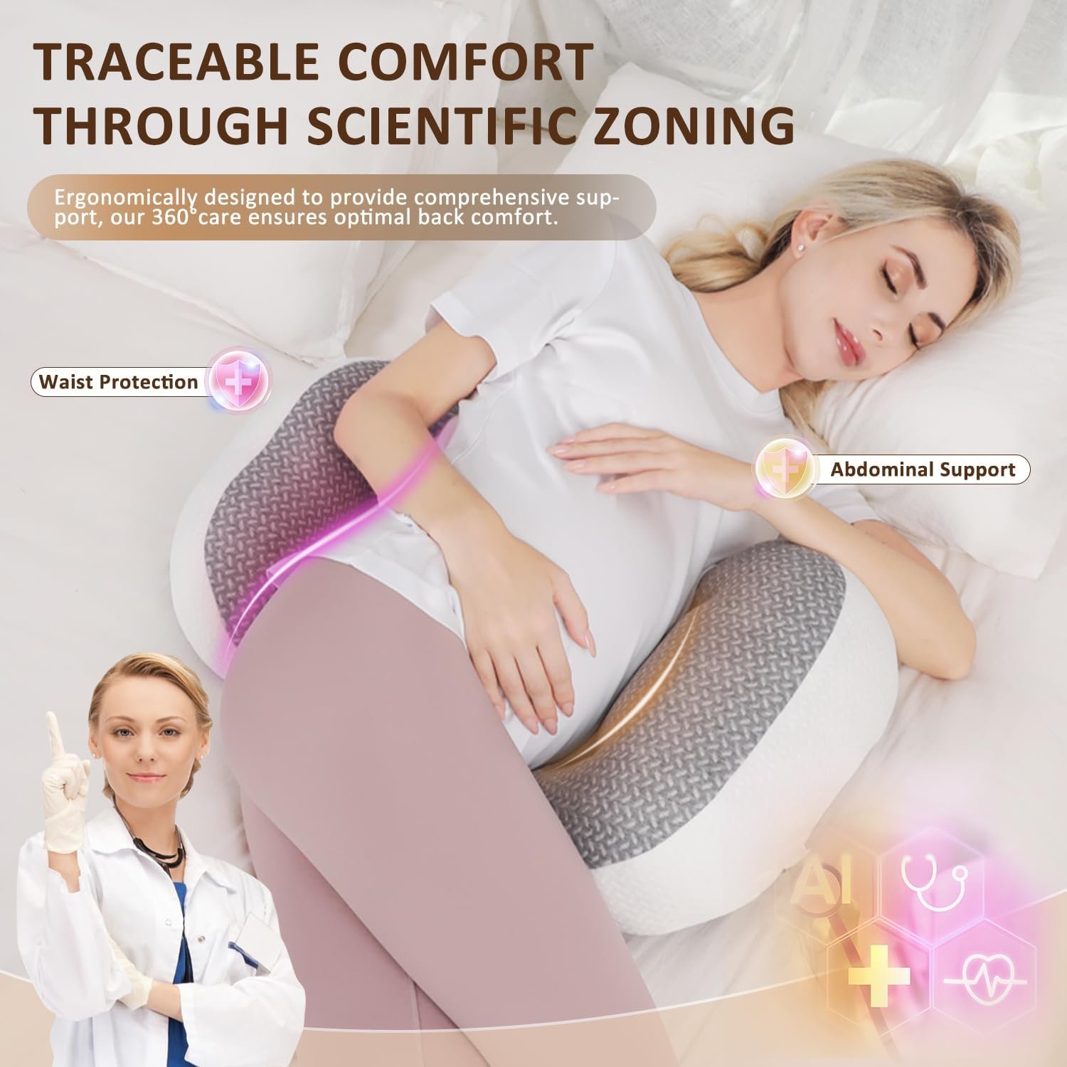 Chilling Home Portable Pregnancy Pillow Memory Foam–Maternity Body Pillow for Sleeping- Multifunctional Pregnancy Wedge Pillow for Back, Belly, Ideal for Pregnant Women,with Grey Removable Cover - Image 2