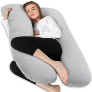 Chilling Home Pregnancy Pillow, 55in Pregnancy Pillows for Sleeping, U Shape Body Pillows for Adults, Maternity Pillow for Pregnant Women, with Grey Jersey Cotton Removable Cover