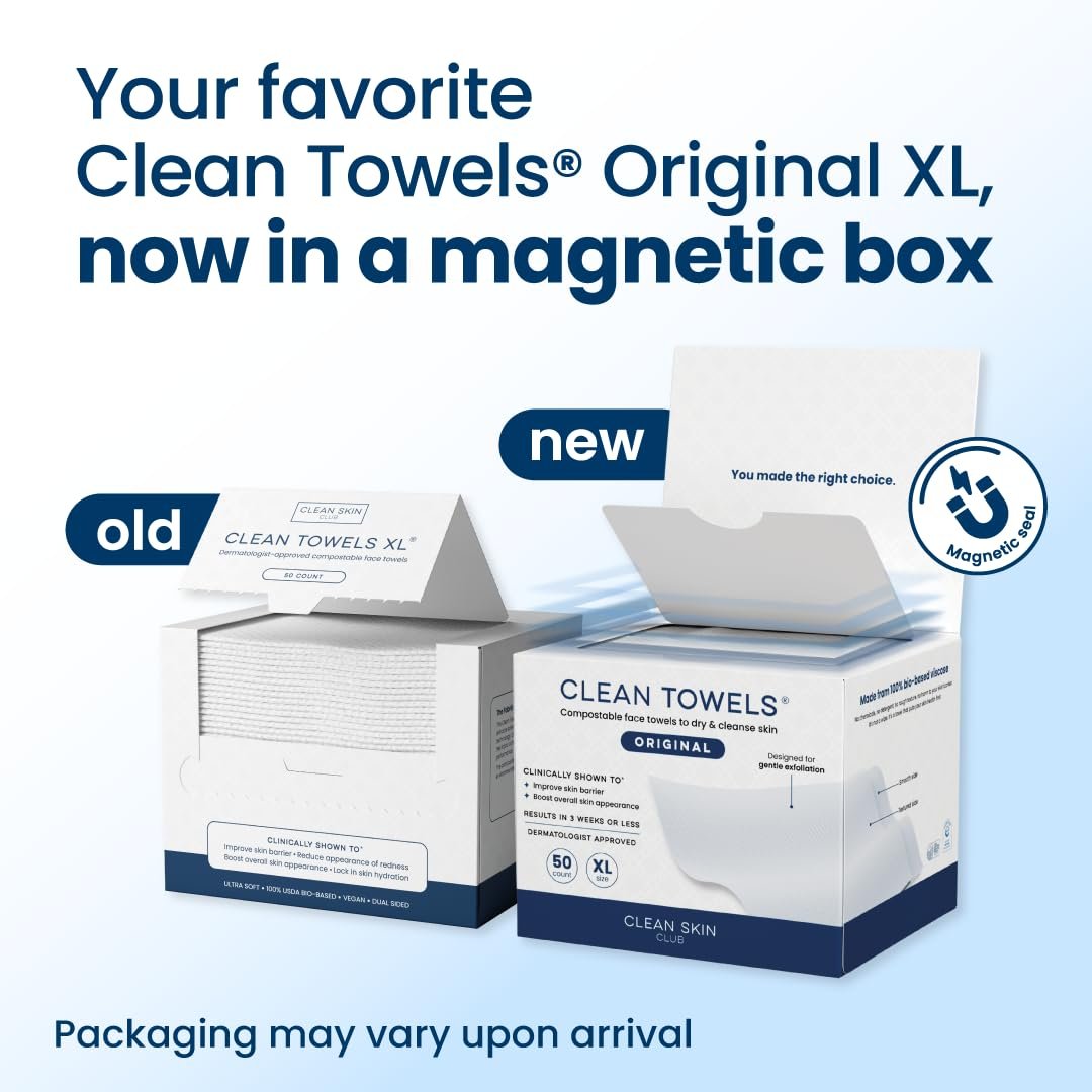 Clean Skin Club Clean Towels XL®, 100% USDA Biobased Face Towel, Disposable Face Towelette, Eczema Association Accepted, Makeup Remover Dry Wipes, Ultra Soft, 1 Pack, 50 Ct - Image 2