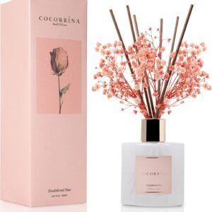 Cocorrína Premium Reed Diffuser Set with Preserved Baby's Breath & Cotton Stick Sandalwood Rose | 6.7oz Scent Fragrance Oil Diffuser for Bedroom Bathroom Home Décor