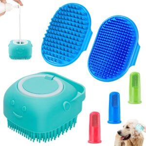 Comotech 6PCS Dog Bath Brush & Dog Toothbrush | Adjustable Handle Shampoo Brush & Scrubber for Short & Long Haired Dogs & Cats | Effectively Solve Odor & Stain Removal Problems (Blue Blue Blue.)